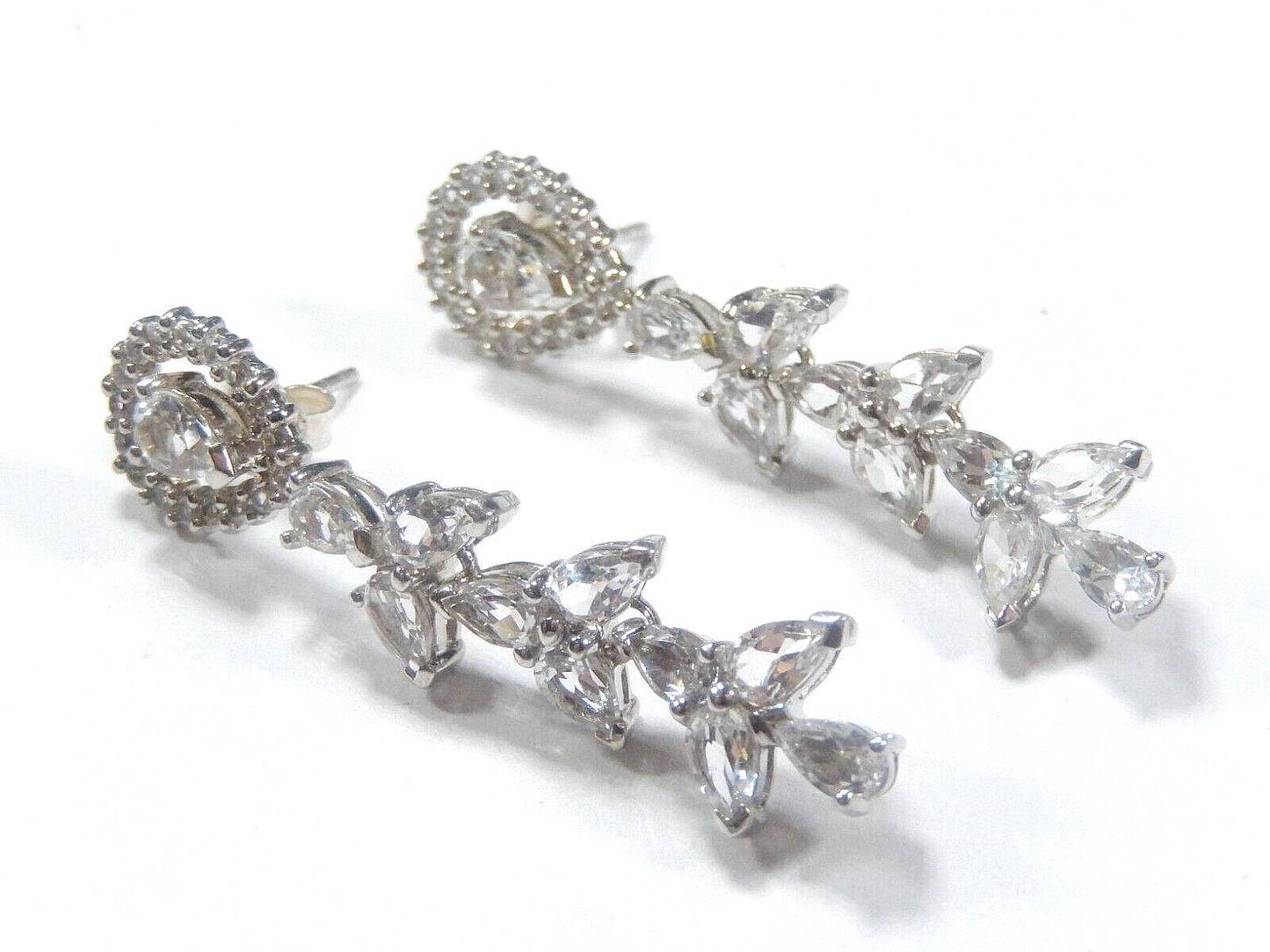 *VINTAGE*  Sterling Silver Long CZ Dangle Post Earrings
