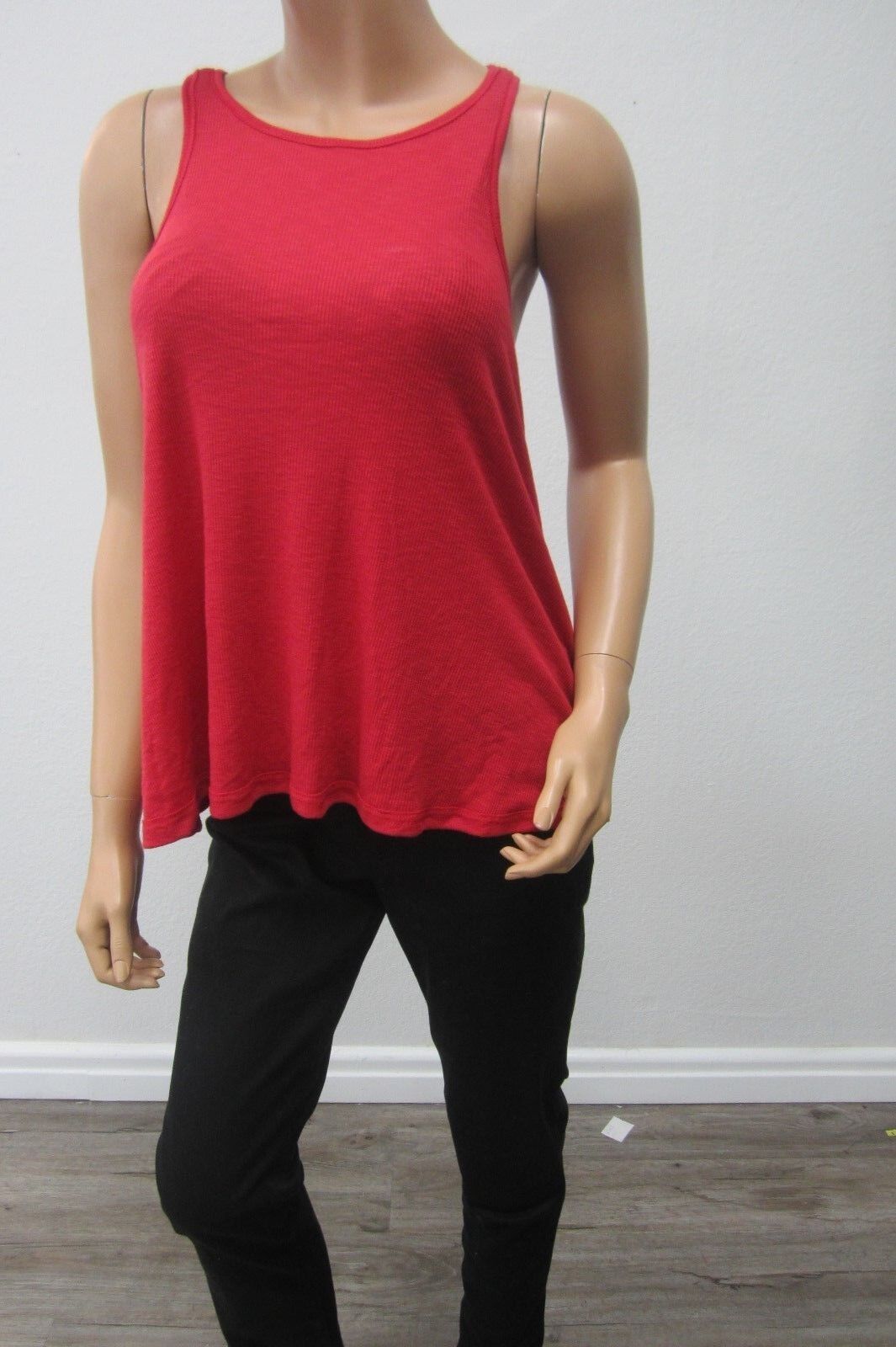 NEW-Free People Womens Tank Top Ribbed Red Sexy Fit Bohemian Cotton Blend Sz S/P