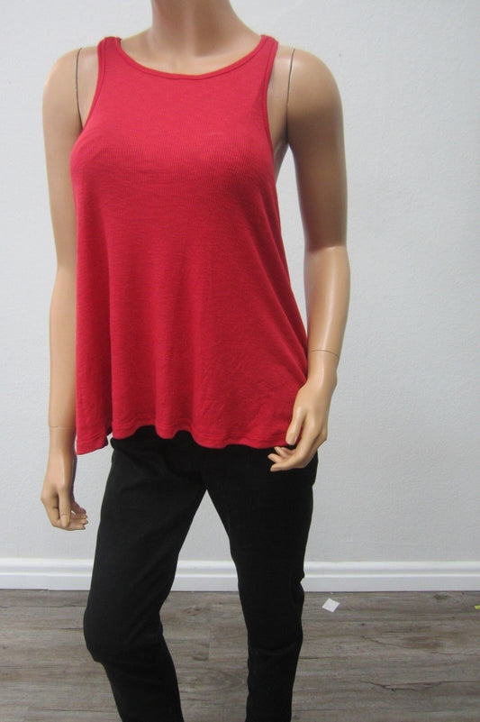 NEW-Free People Womens Tank Top Ribbed Red Sexy Fit Bohemian Cotton Blend Sz S/P