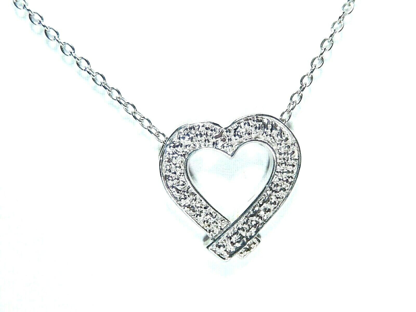 *NWT*  14K Solid White Gold Heart Pendant with 18" Chain - 7/8" x 3/4"