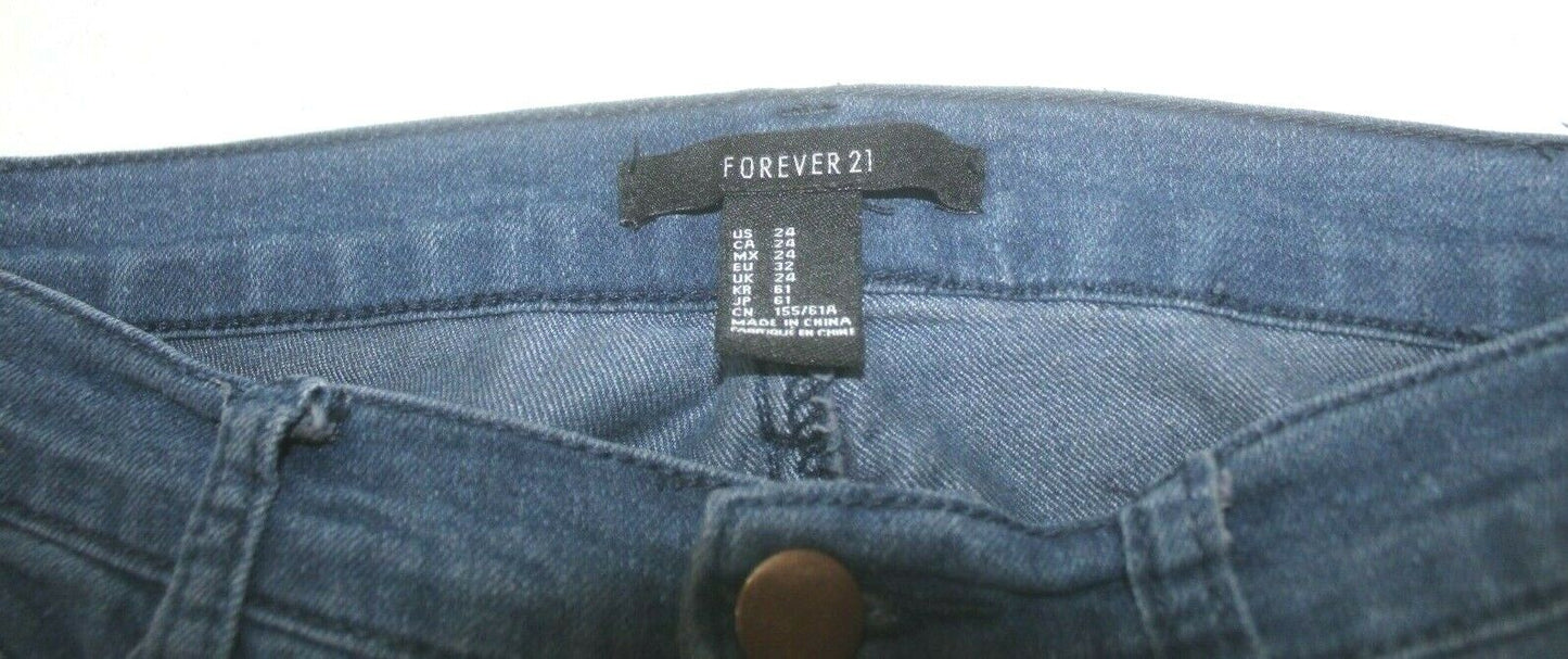 Women's FOREVER 21 stretch skinny jeans: medium wash, flattering! Size W24 x L29