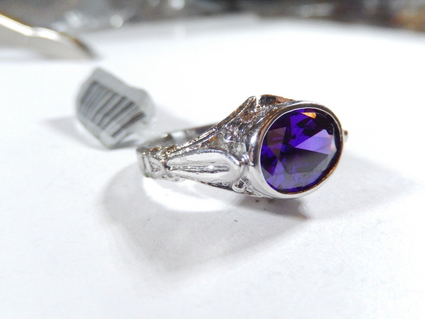 *VINTAGE*  VICTORIAN STYLE 925 STERLING SILVER 4.00 CT OVAL AMETHYST RING Sz 9