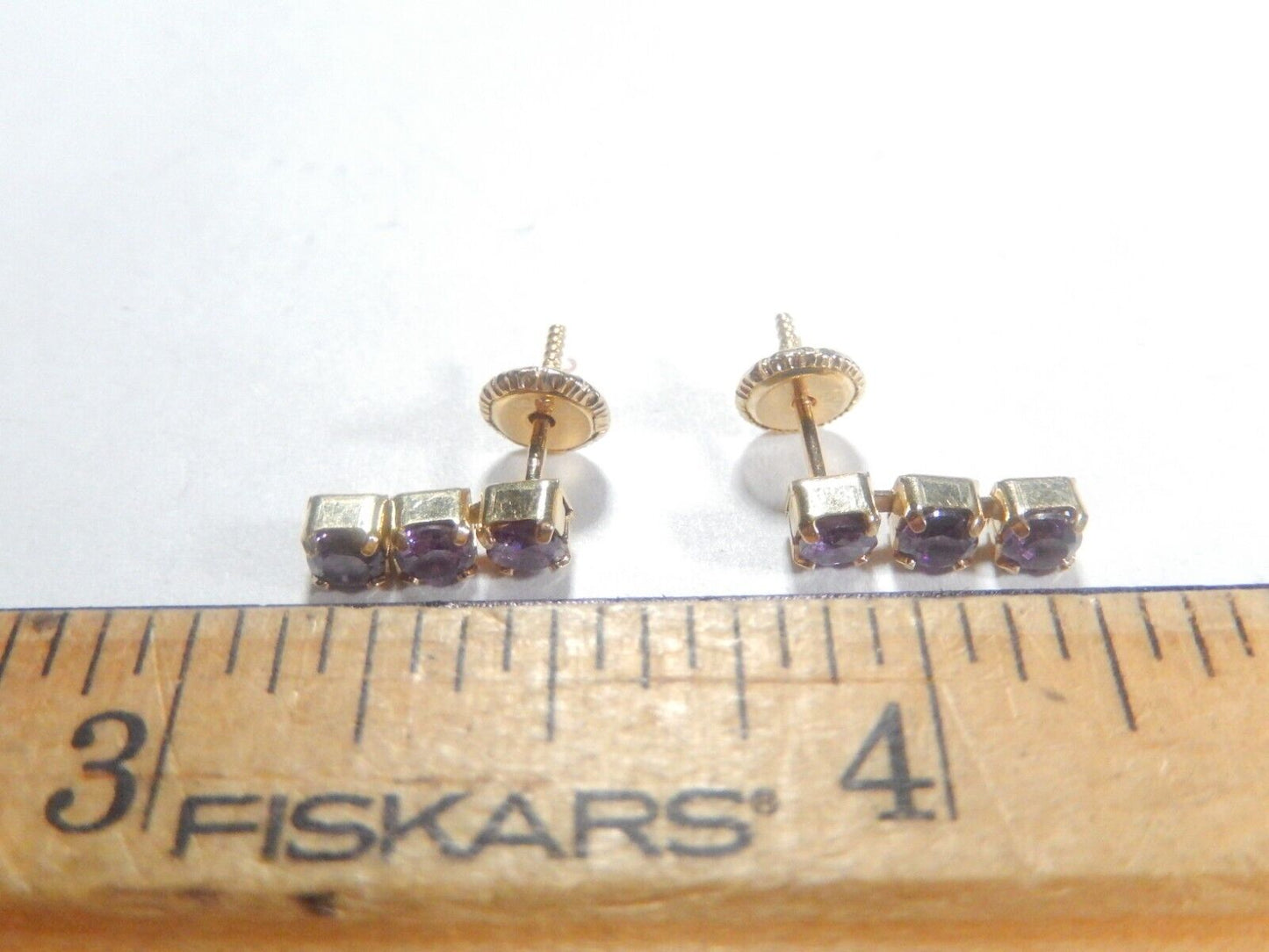 *VINTAGE*  14K YELLOW GOLD  AMETHYST 7/16" DROP DANGLE  EARRINGS