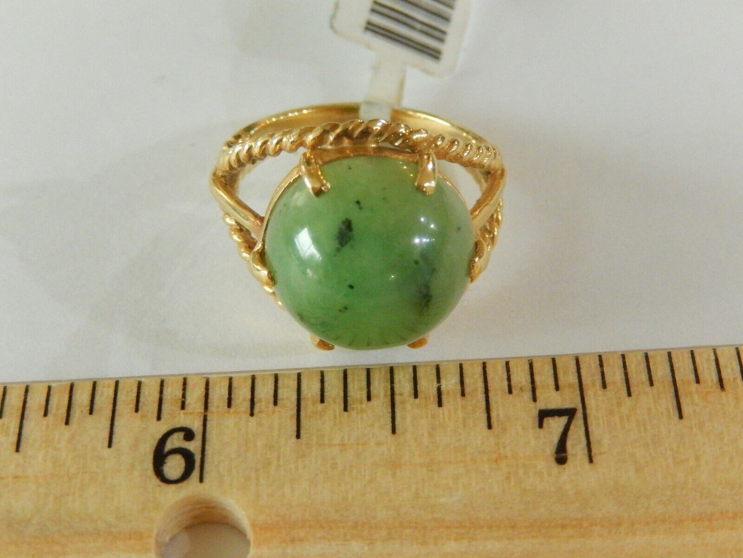 *VINTAGE* 14k Solid Yellow Gold 15mm Dome Shaped Green Jade Solitaire Ring Sz 8