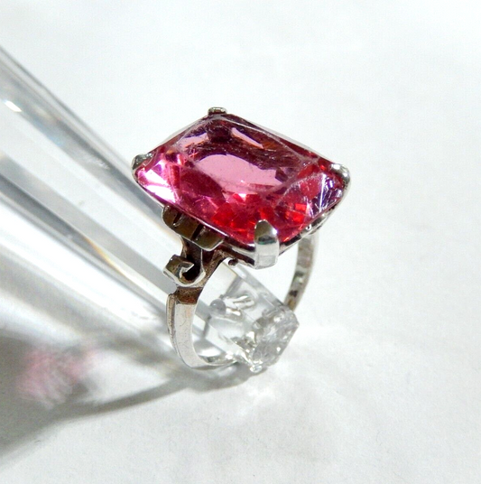 *VINTAGE* Sterling Silver 18mm x 13mm -20CT-Ruby Simulated Solitaire Ring Sz6.25