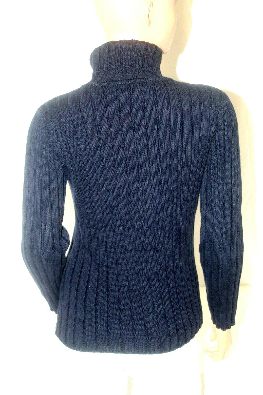 *VINTAGE*  Tommy Hilfiger Navy Sweater Turtle Neck Flag Logo Thick Ribbed Sz M