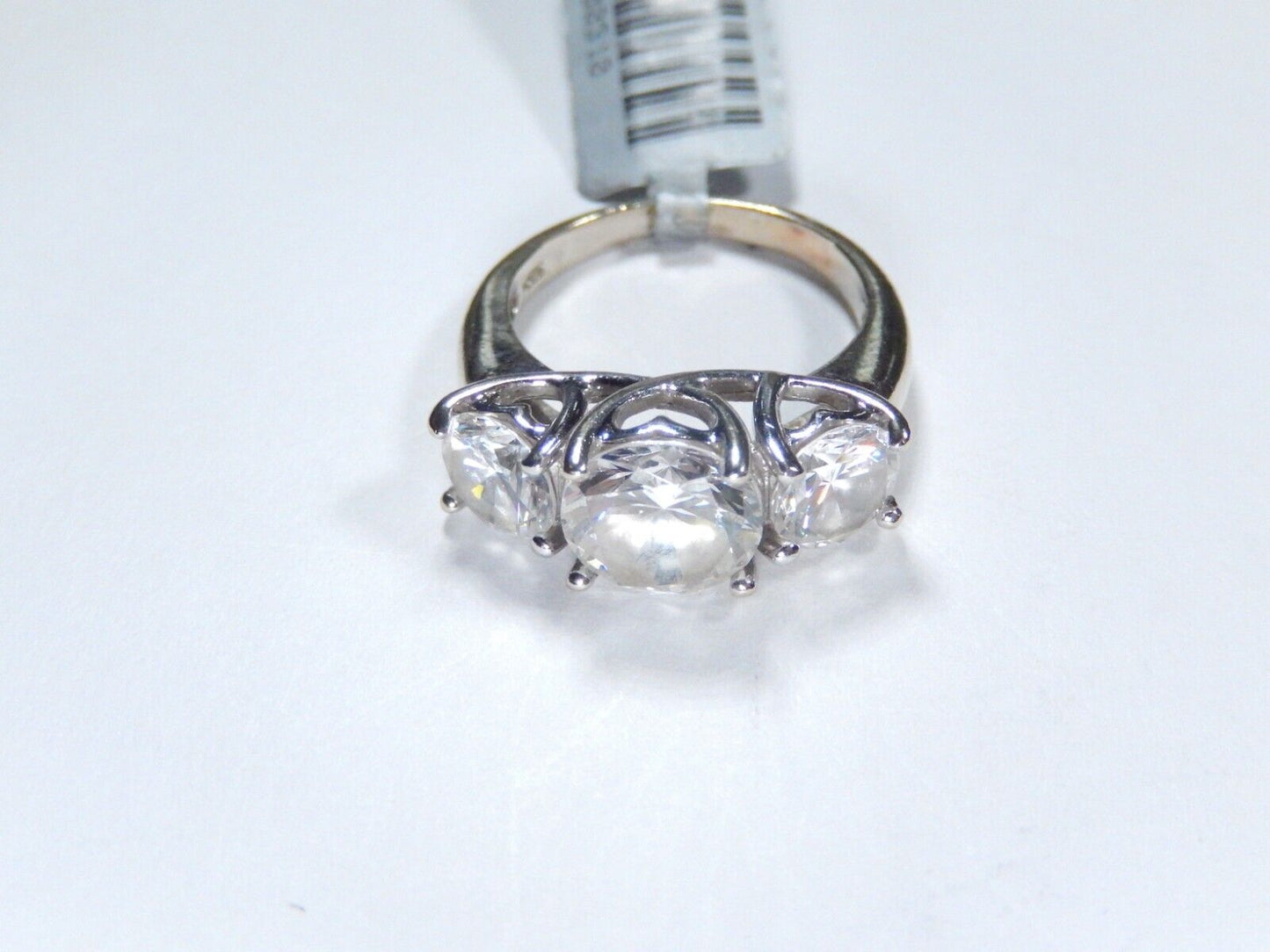 *VINTAGE*  14K White Gold Three Stone 3.50 CT Round Cut CZ Engagement Ring Sz 5