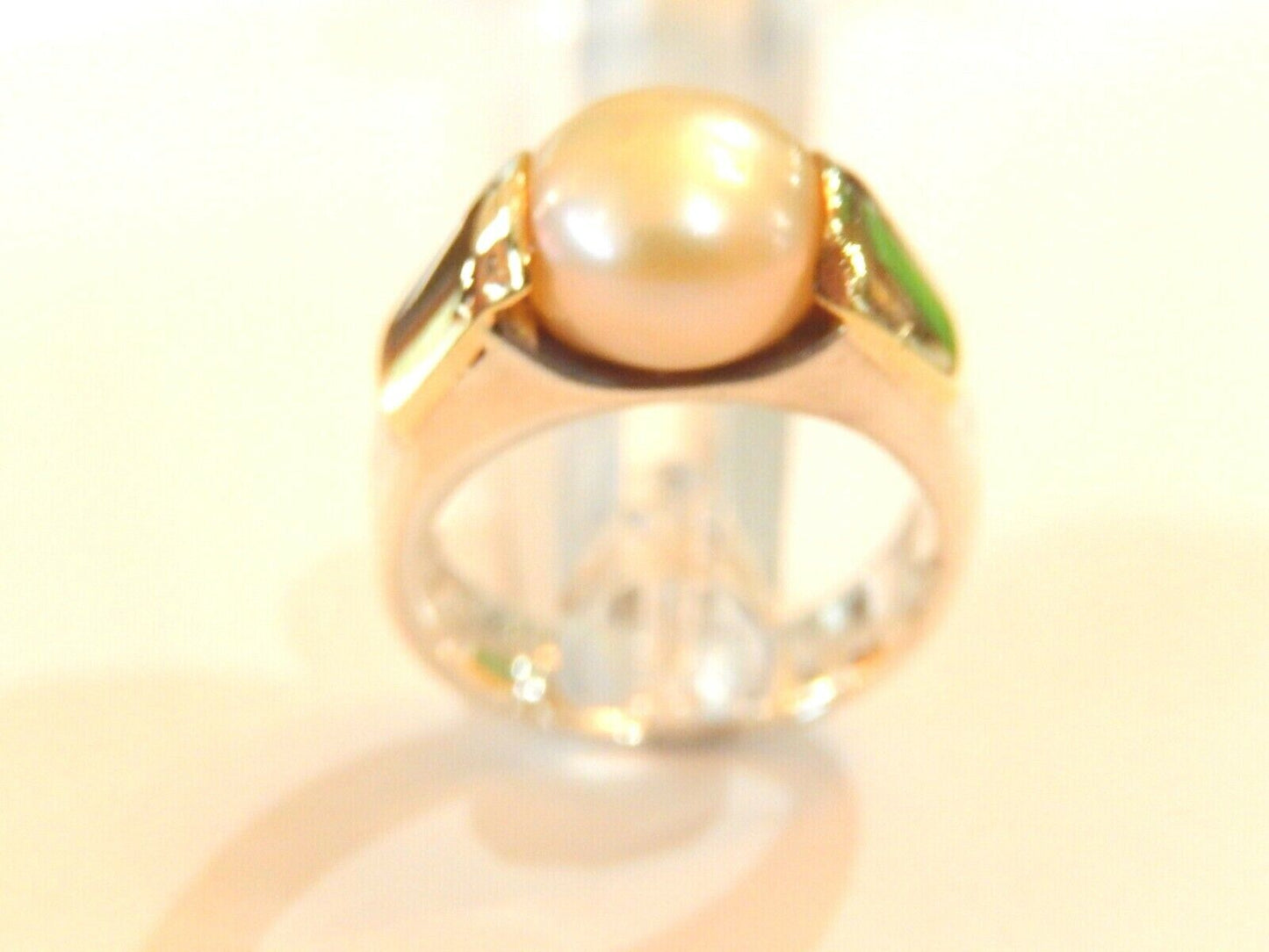 *VINTAGE*  18k Yellow Gold-Sterling Silver 8.5mm Cream Pearl Solitaire Ring 5.5