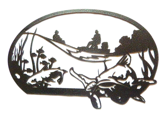 ~NEW~ LARGE 14ga. " FISHERMEN IN A BOAT" Gray Metal Wall Art - 18" x 12"