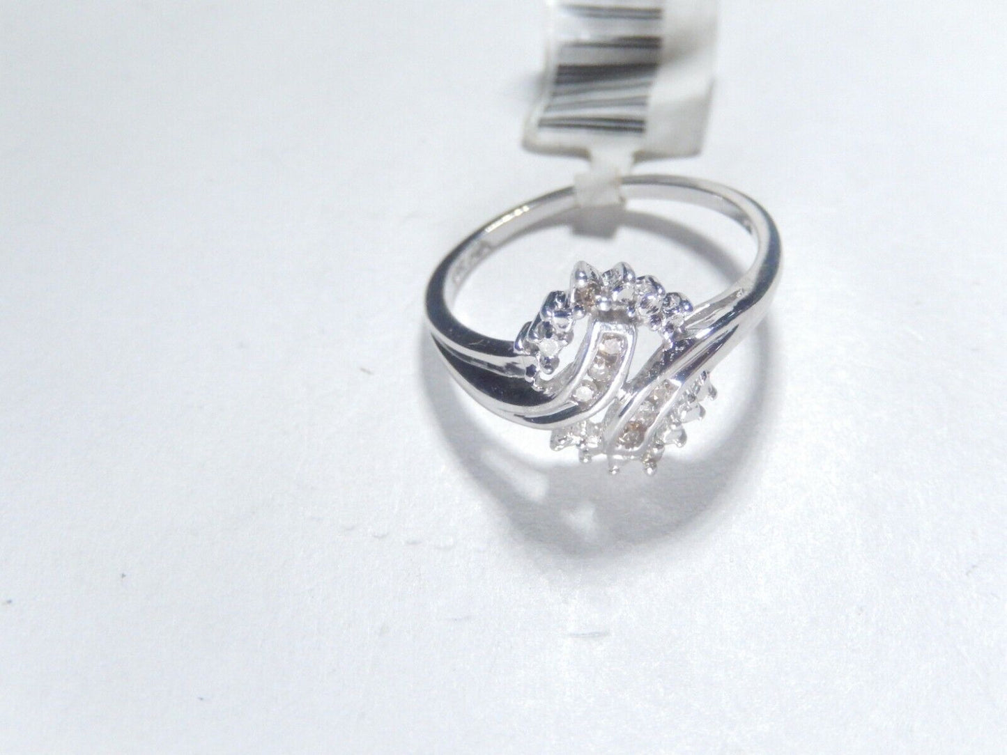 Ladies 10k Real White Gold .10ct Genuine Natural Diamond Cocktail Ring Sz 7