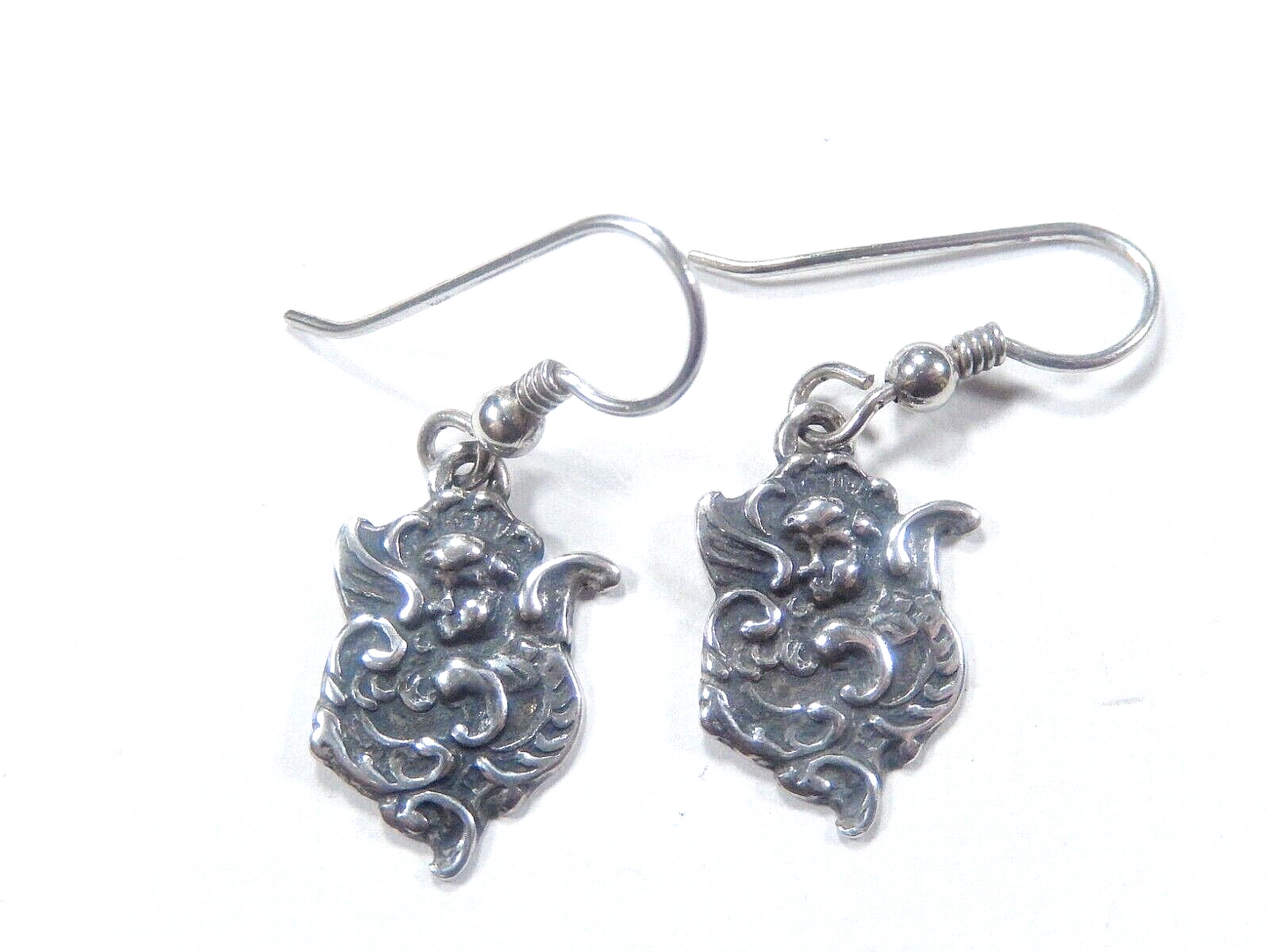 Vintage Sterling Silver Repousse Angel Baby Dangle Earrings