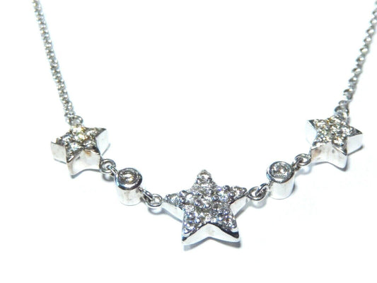 *VINTAGE*  14K White Gold 1.00 CT VS Natural Diamond Stars 17" Necklace  10.4 gm