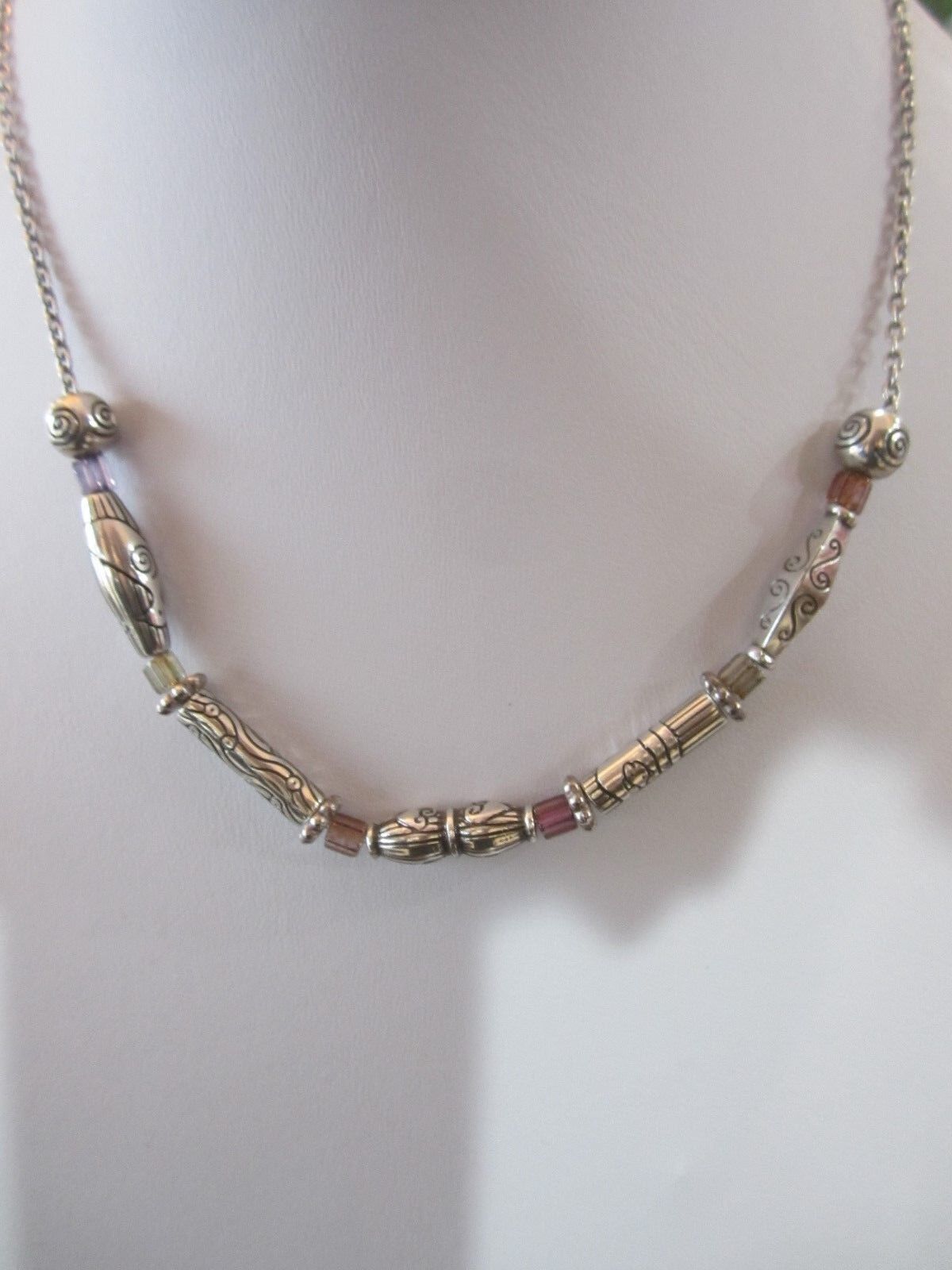 RETIRED Brighton Silver Fancy Design Bead 16"-18" Necklace