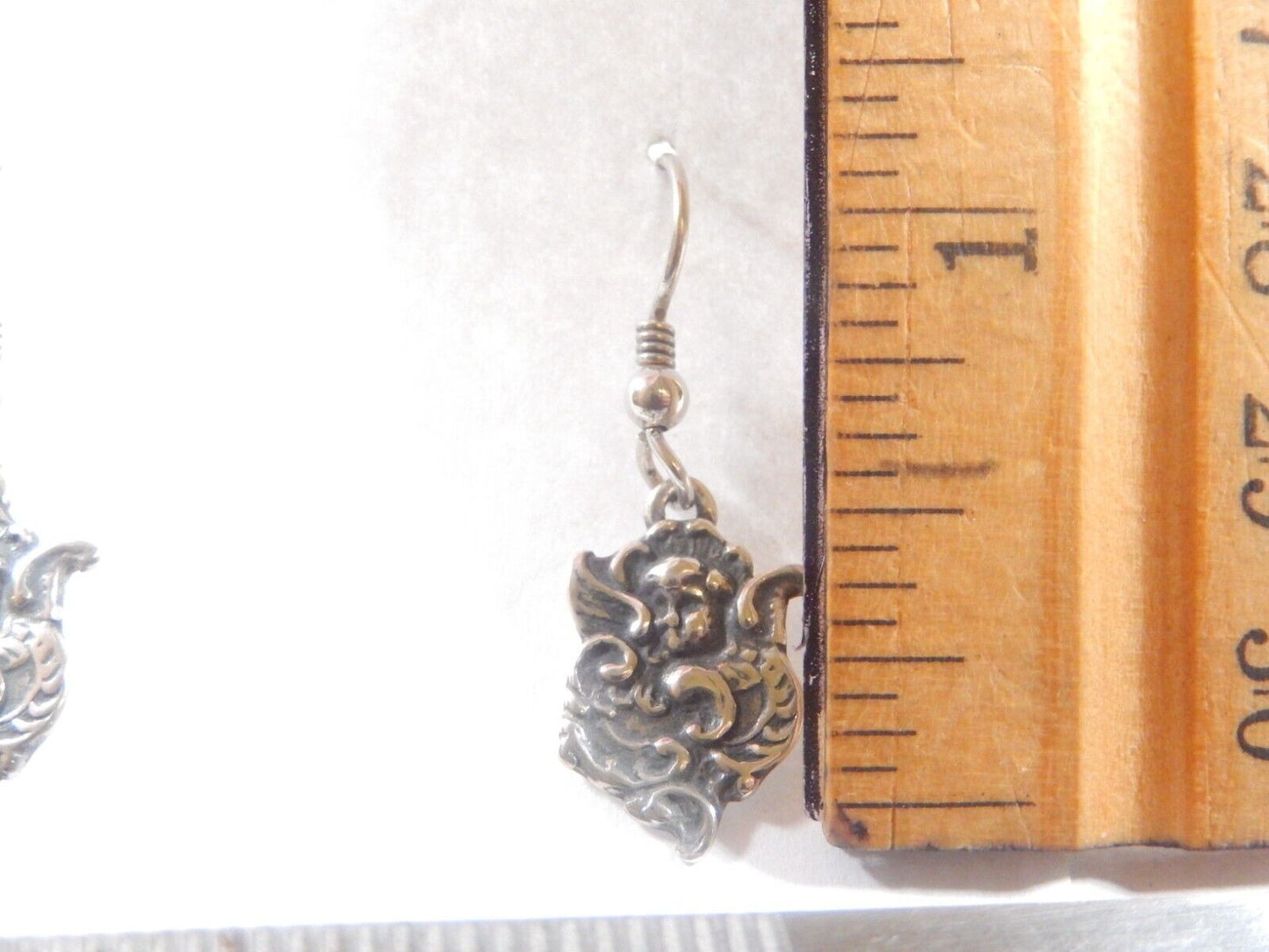 Vintage Sterling Silver Repousse Angel Baby Dangle Earrings