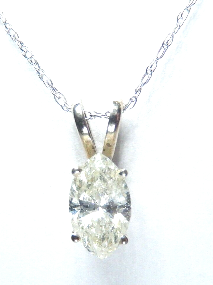 14K White Gold 3/5ct Fancy MarquiseNatural Diamond Solitaire Pendant w/18" chain