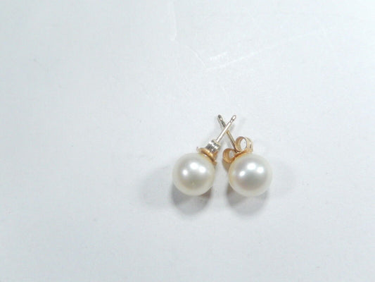 14K Yellow Gold 7.5mm Akoya Round Pearl Ear Stud Earrings