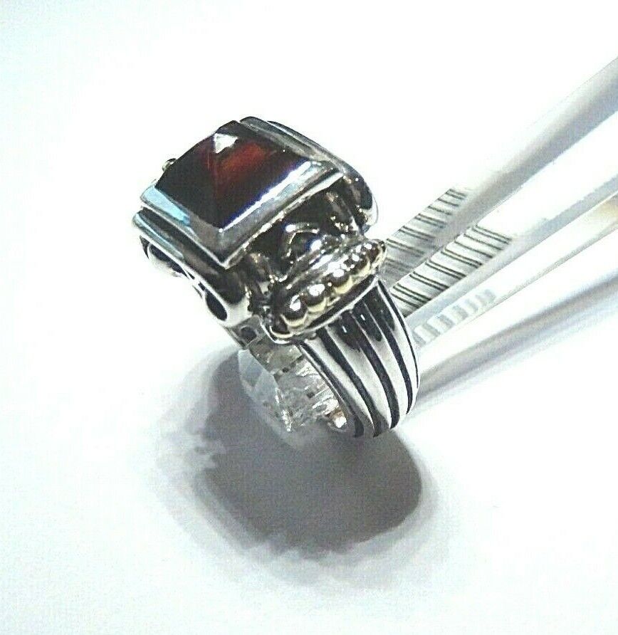 *VINTAGE* 18k Yellow Gold And 925 Sterling Silver 3.00CT Garnet Ring Size 5.25