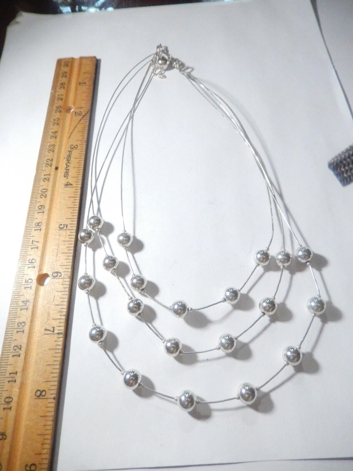 *VINTAGE*  Sterling Silver Liquid Silver Three Strands 8.0 mm Beaded Necklace