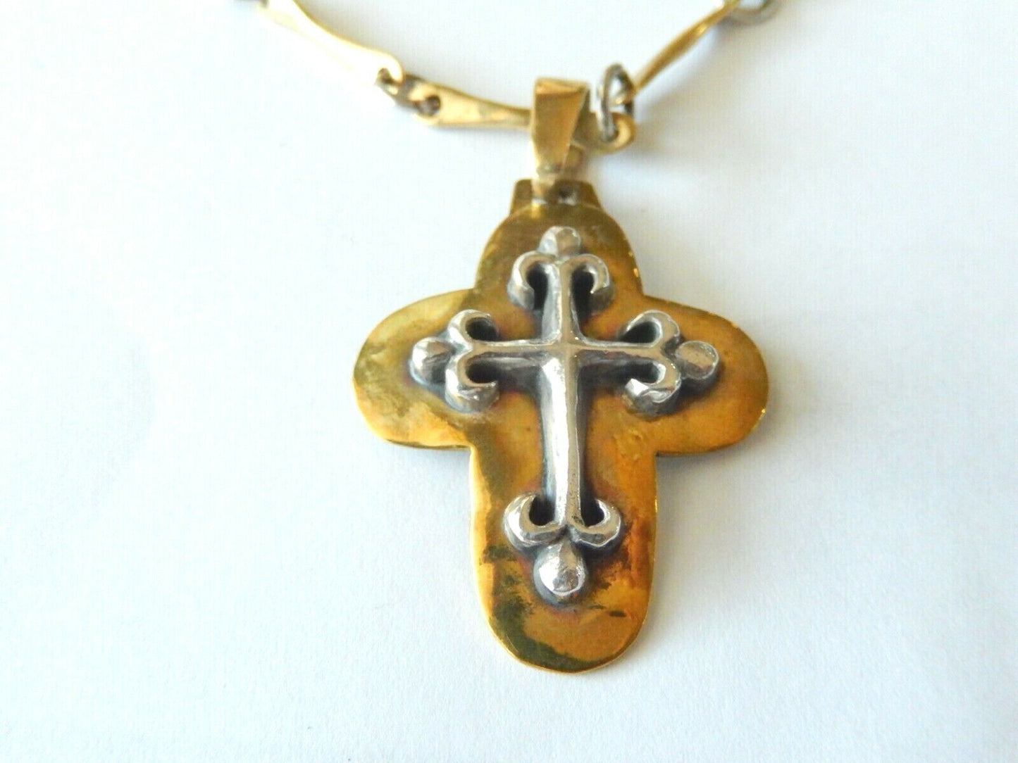 *RARE RETIRED*  Jeep Collins Sterling Silver &  Brass Cross Pendant w/26" Chain
