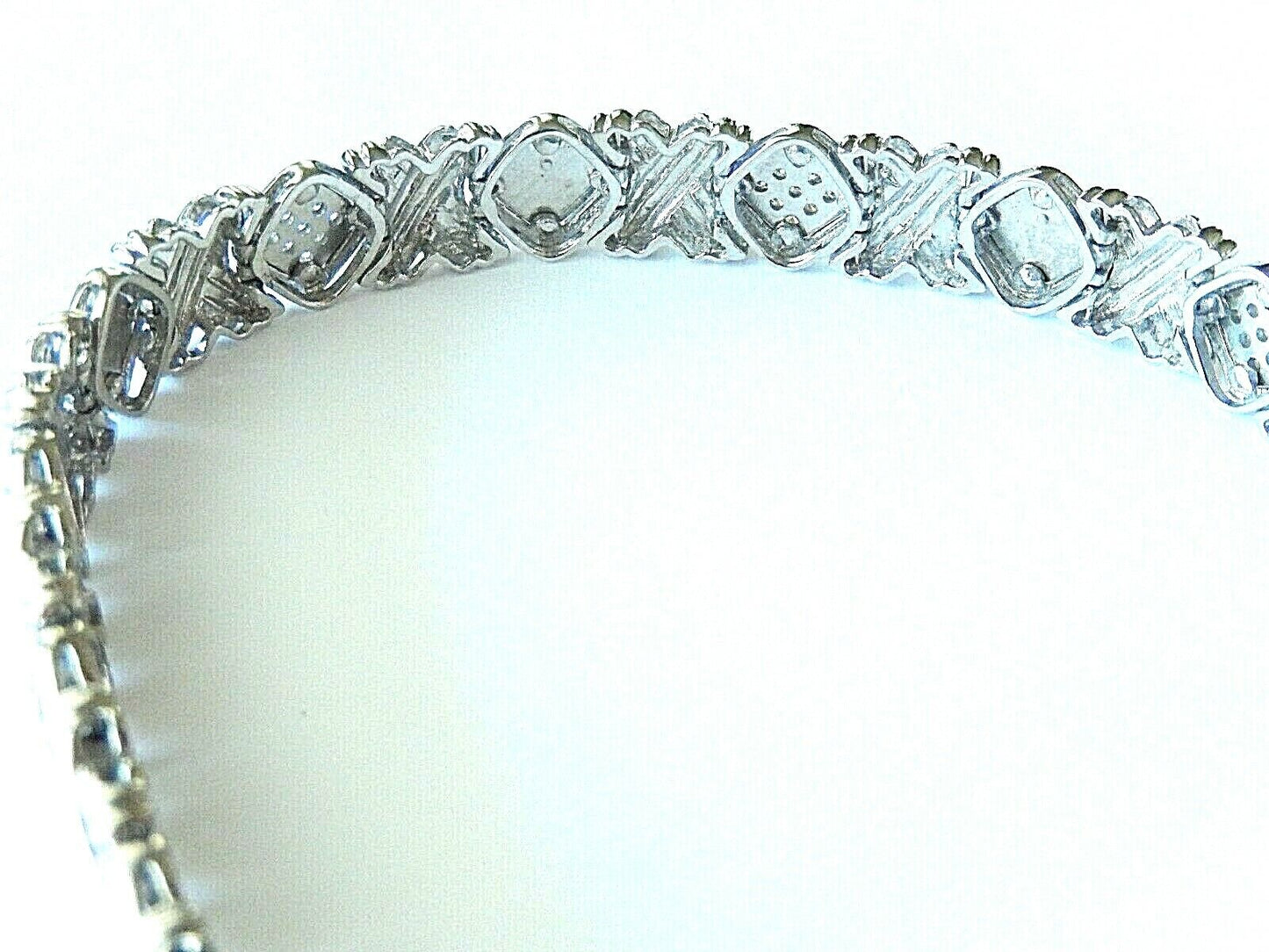 Stunning 10k Solid White Gold WIDE Heavy Diamond Bracelet ~ 8" ~ 34.77 Grams