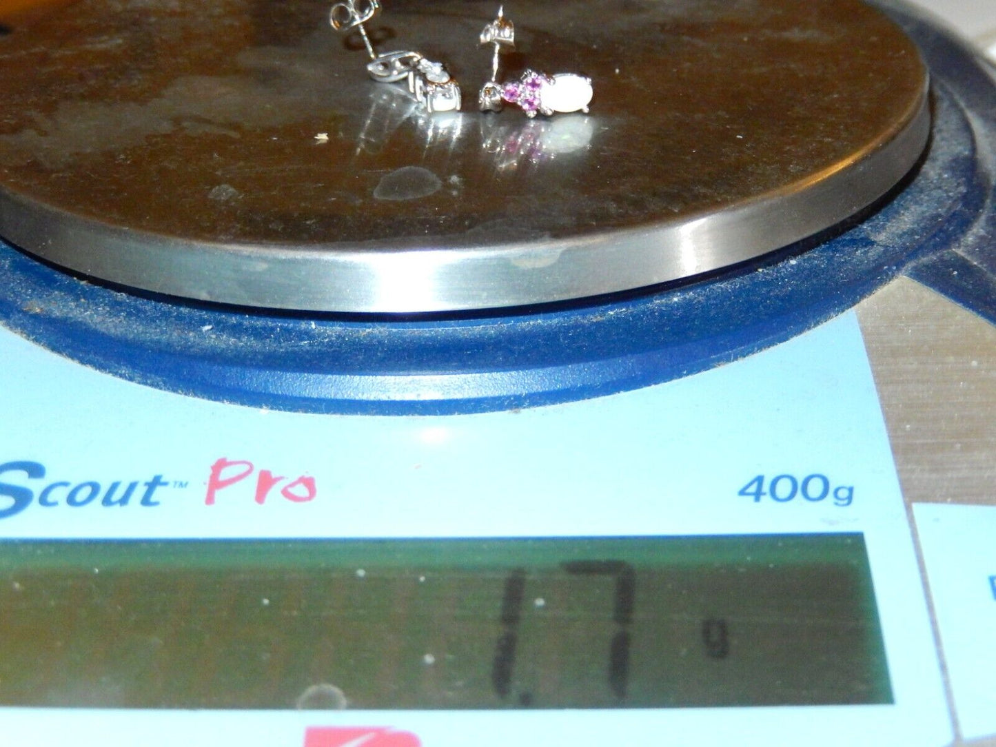 10K White Gold Ruby & Diamond & Opal Drop Dangle Earrings 19mm x 5.5mm