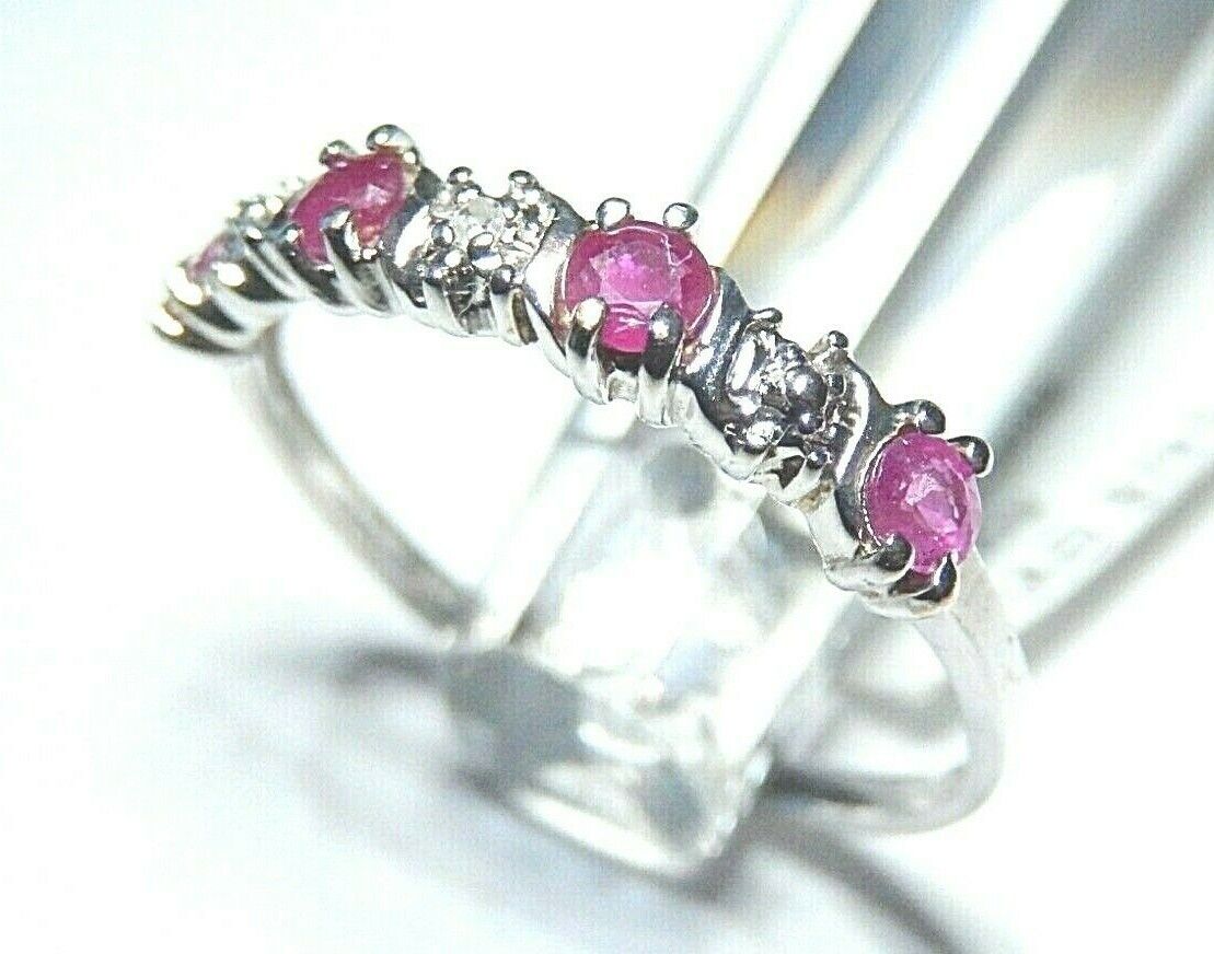 *NWT* 10k White Gold  Ruby And Diamond Band Ring Size 6.25