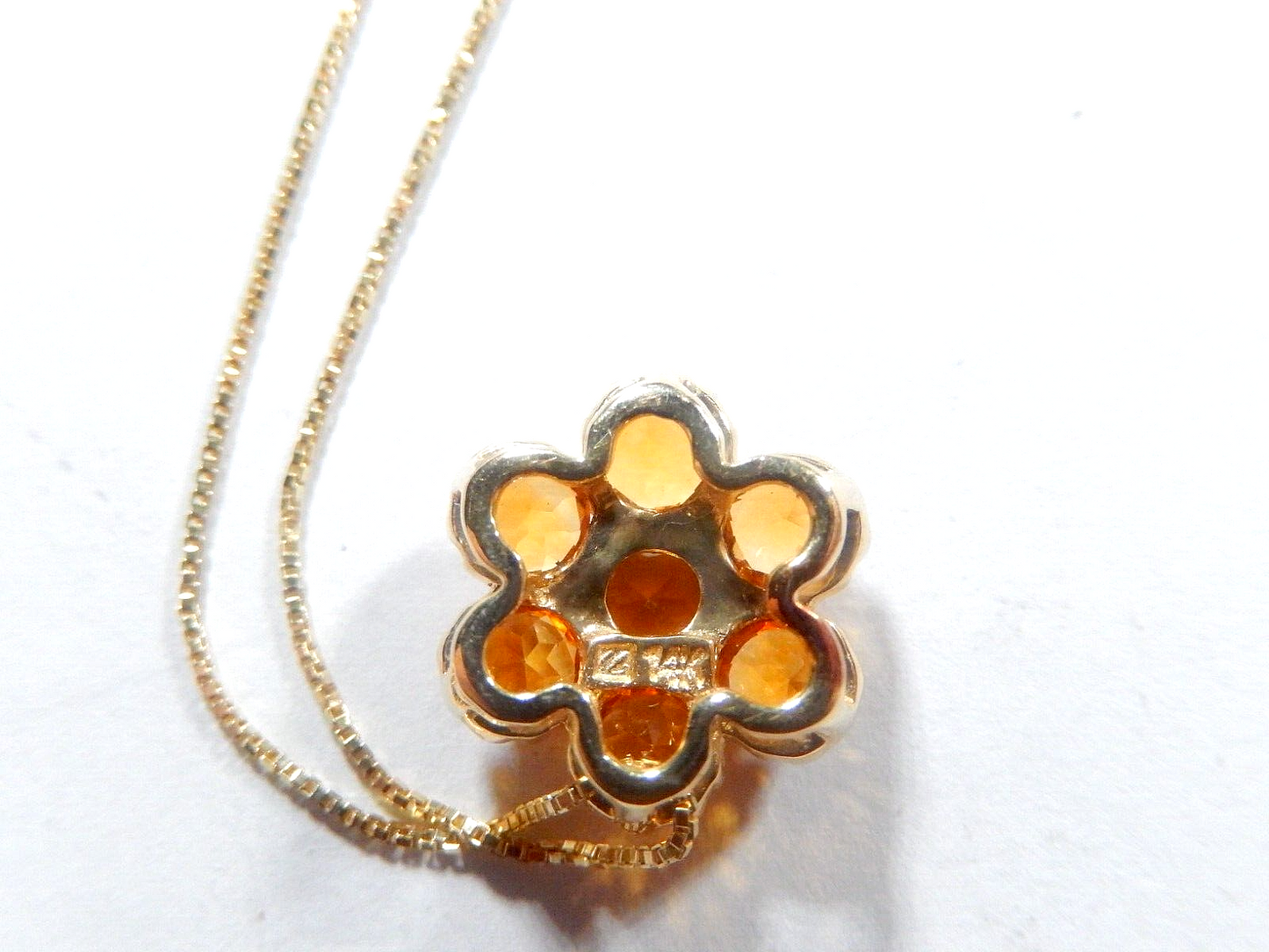 *VINTAGE*  14K  Yellow Gold 2.75 CT Flower Cluster Citrine Necklace w/18" Chain