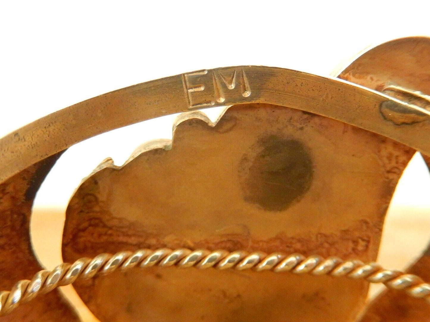 Vintage Signed "EM" Wide Southwest Heavy Turquoise Sterling Silver Cuff Bangle