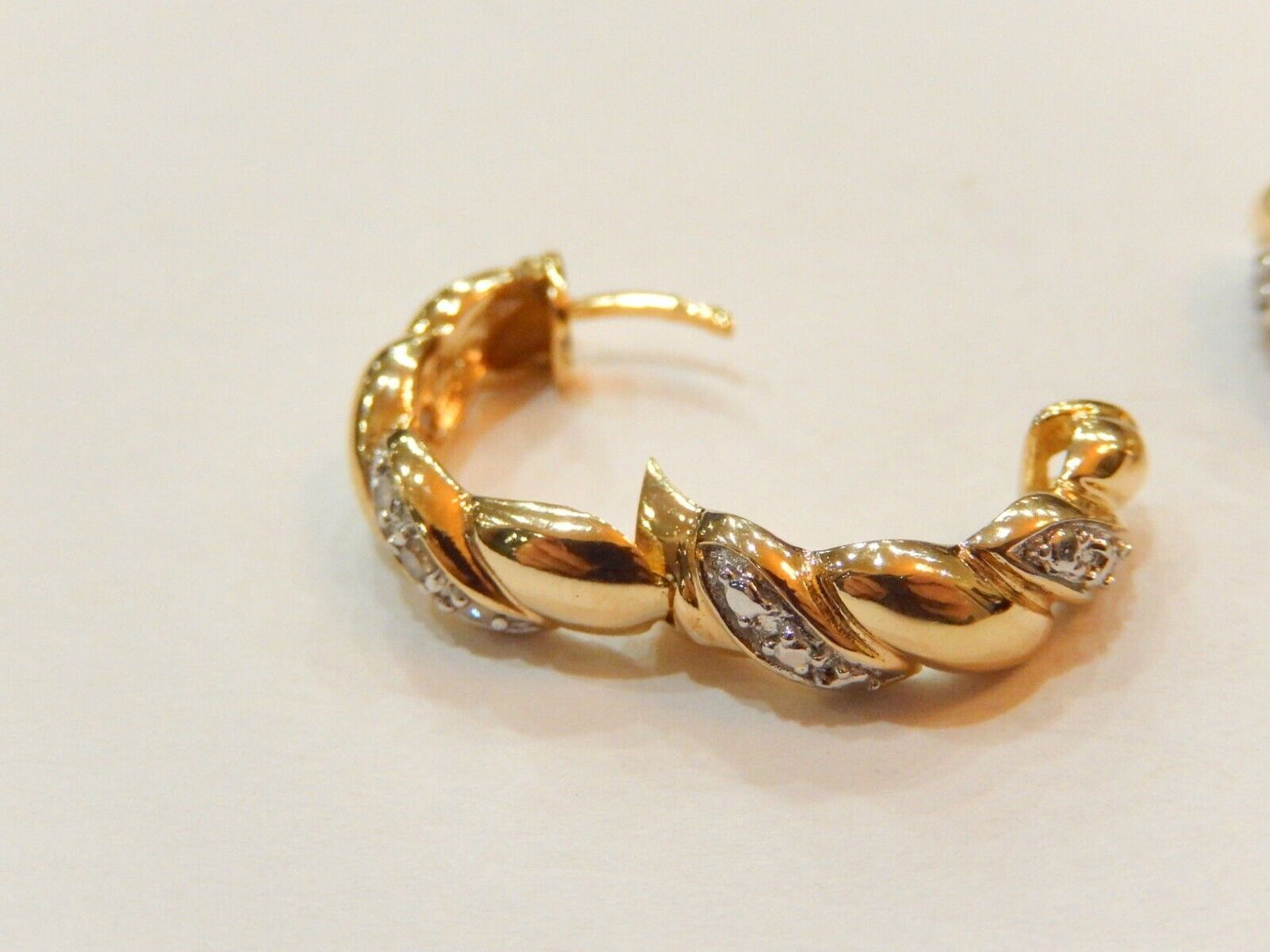 14K Yellow Gold Vermeil  Sterling  Real Diamond Hoop Earrings