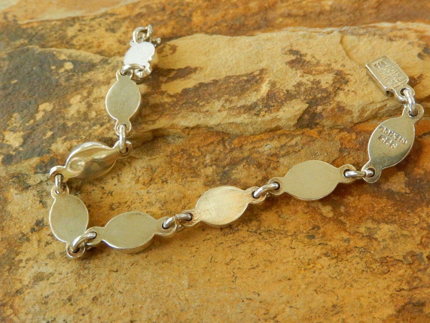 Vintage MEXICO TAXCO 925 Sterling Silver Bracelet Multi Gem Link Bracelet 7"
