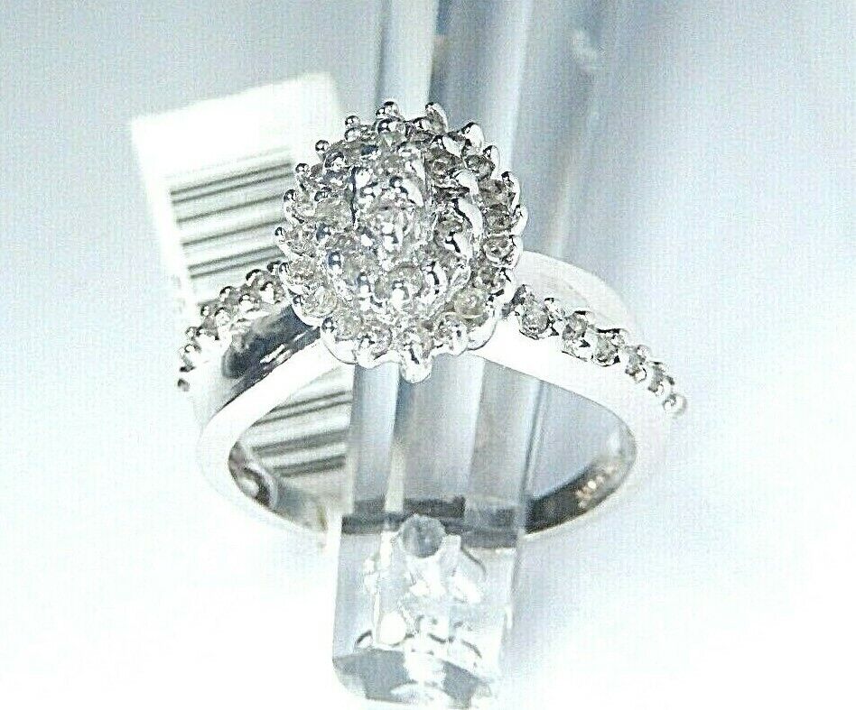 NWT Ladies 10K White Gold .50CT Diamond Halo Engagement Bridal Wedding Ring Sz 8