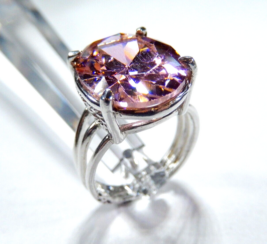 HUGE  .925 Sterling Silver 13.0 CT Statement Ring Pink CZ Cocktail Ring sz 7