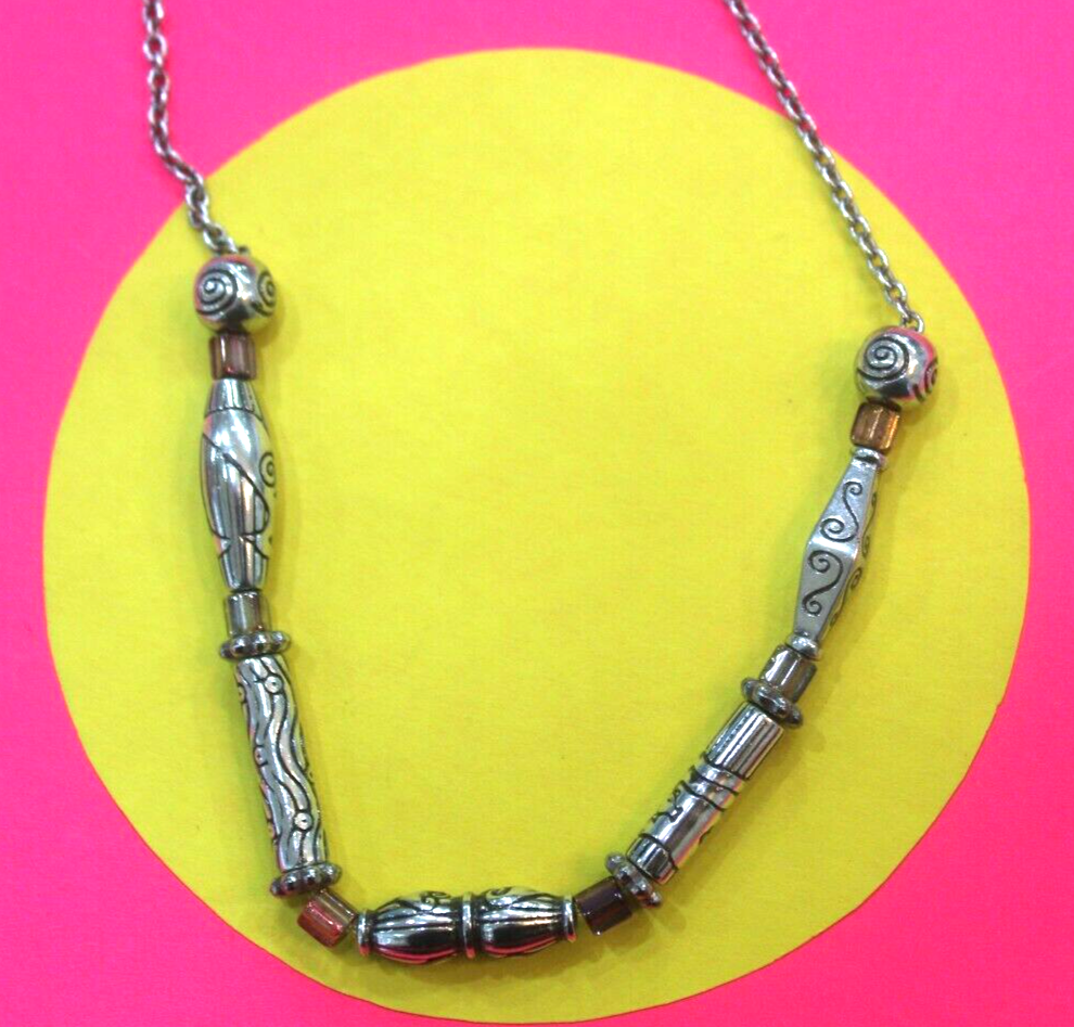 RETIRED Brighton Silver Fancy Design Bead 16"-18" Necklace