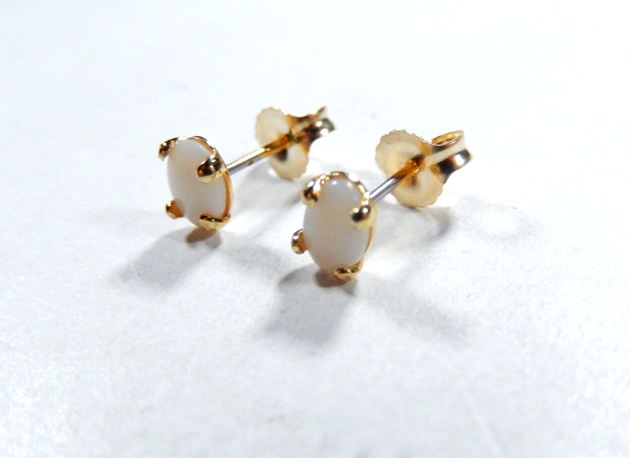 14K Yellow Gold Plated 6mm x 4mm 1.00 CT TW Oval Shape Opal Stud Earrings