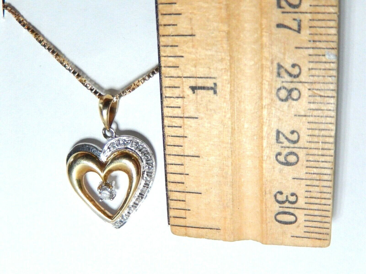 *VINTAGE*  14K Two Tone Gold Natural  Diamond Heart Pendant w/16" 14K YG Chain
