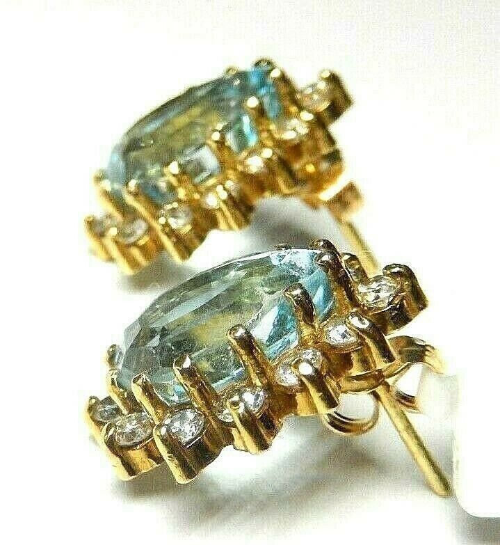 *LUXURY VINTAGE*  14K YG 5CT Pear Swiss Blue Topaz & 1.25CT  VS Diamond Earrings