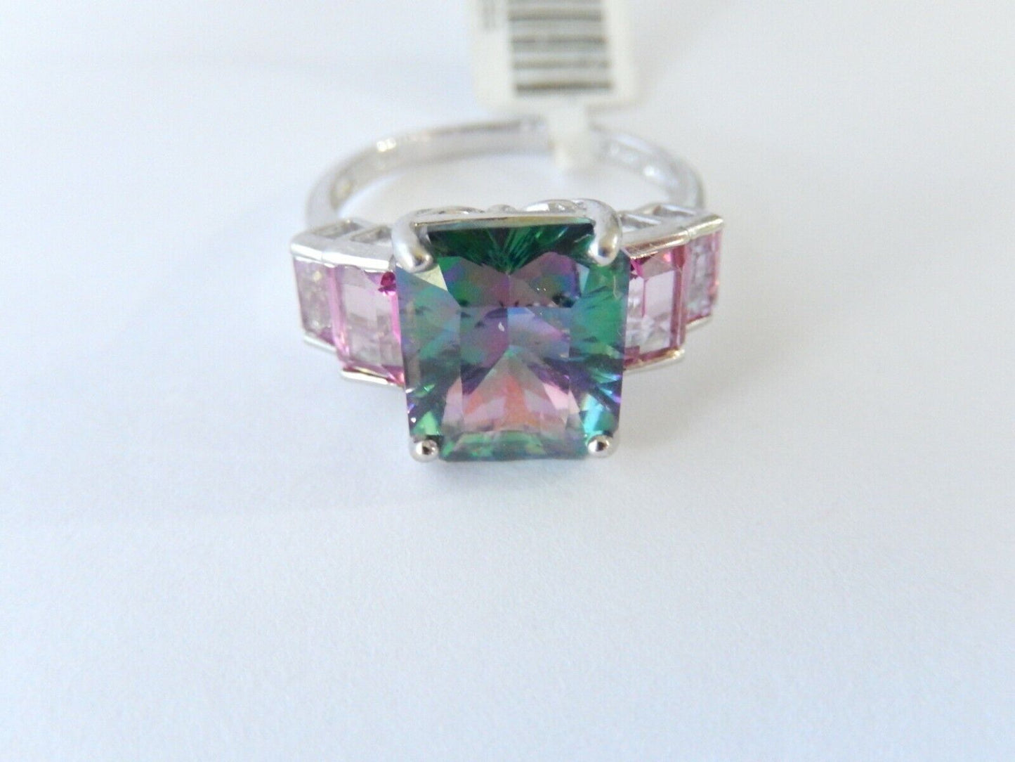 *NWT* 10K White Gold 7CT Mystic Topaz / Amethyst Ladies Ring Jewelry Size 9.25