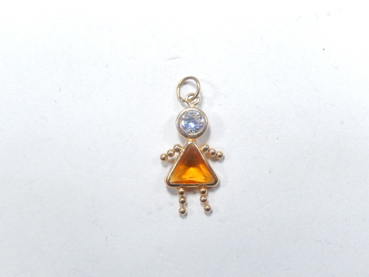 *VINTAGE* 14k Yellow Gold Girl Citrine November Birthstone Baby Pendant