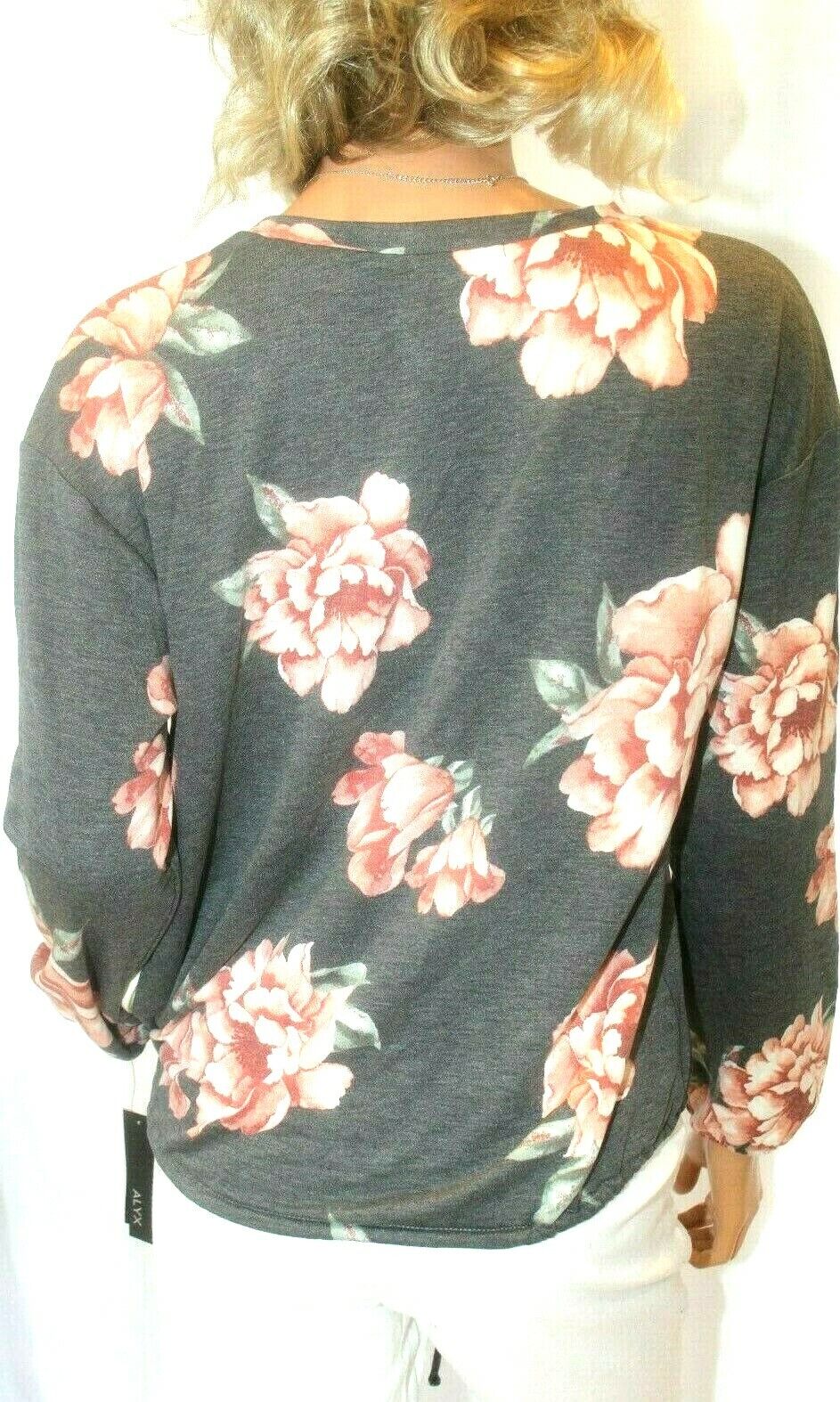 *NWT* $49. ALYX  Floral  Knit Top Crew Neck Long Sleeve Drawstring Waist Sz S