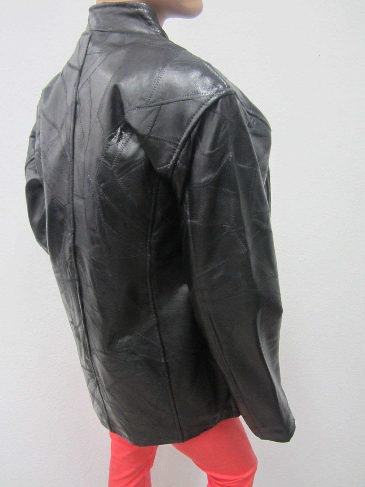 VERY NICE Cellini Black Soft Mosaic Patch Leather Women Coat Jacket Sz XL
