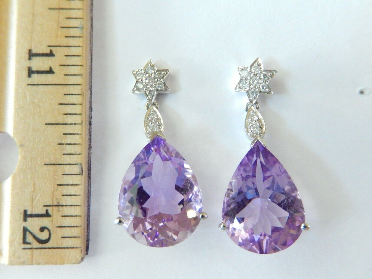 *NWT* - HUGE -14K WHITE GOLD  46.00 CT AMETHYST & DIAMOND LUXURY DANGLE EARRINGS