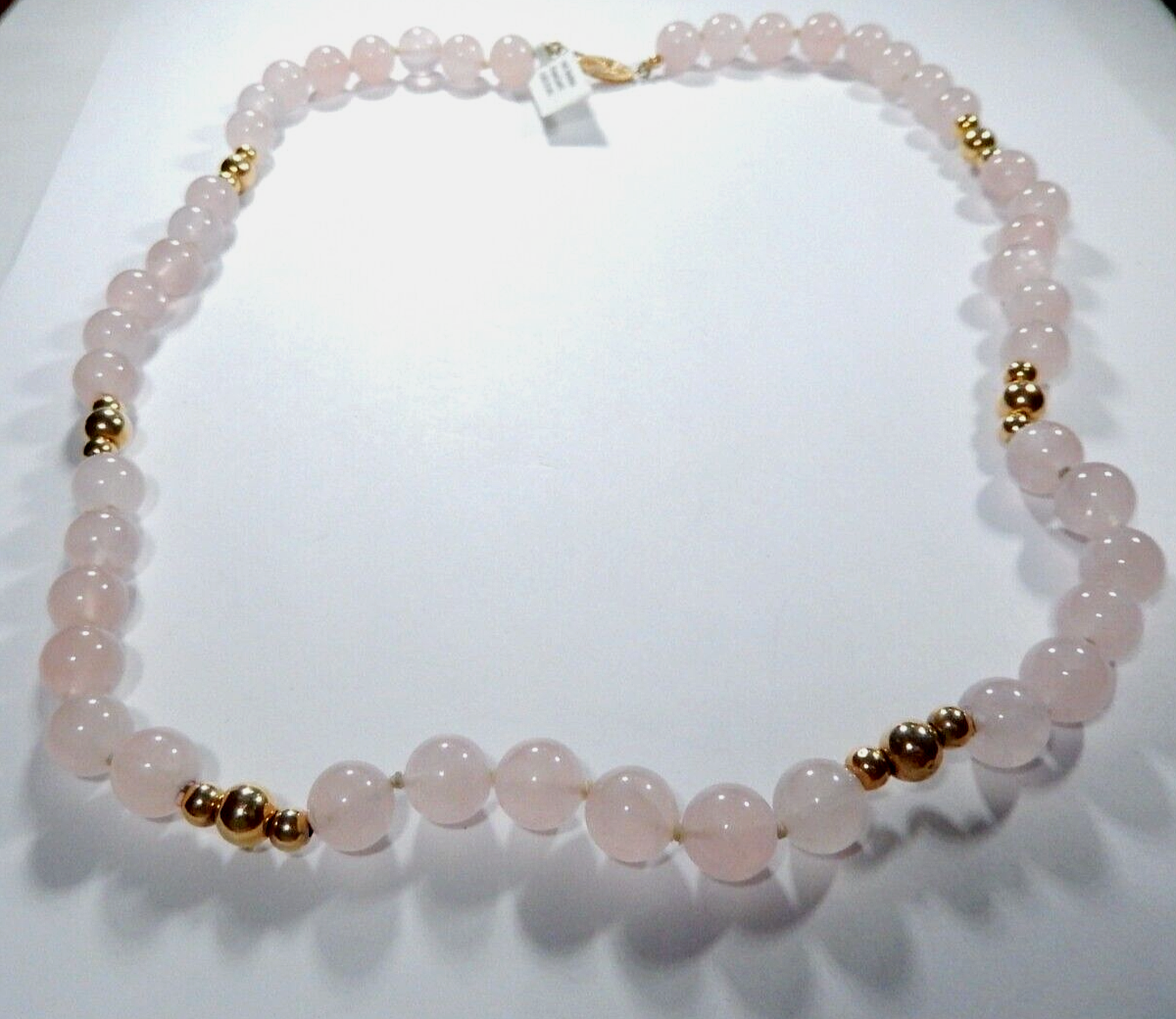 *VINTAGE*14K Yellow Gold Beads & 14K Clasp w/10mm Rose Quartz Beads 24" Necklace