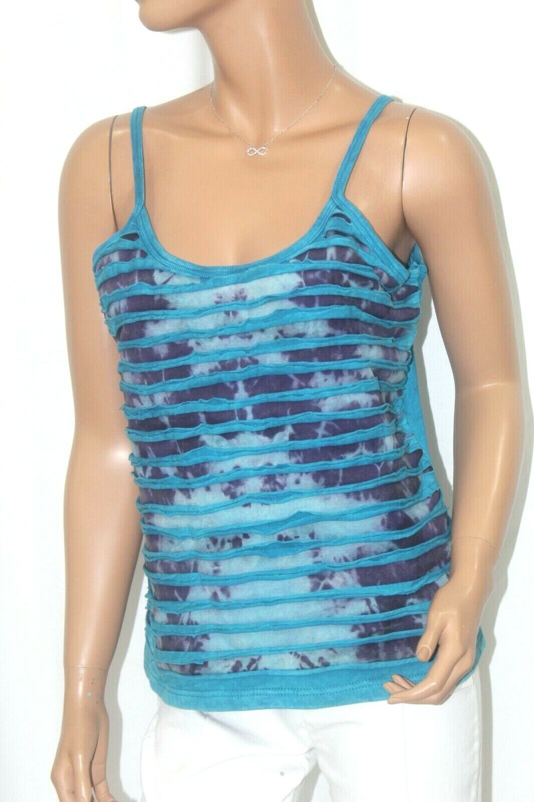 *VINTAGE*  Hippie Boho Tank Top Women's XL Blue With Tie Dyed Background - COOL