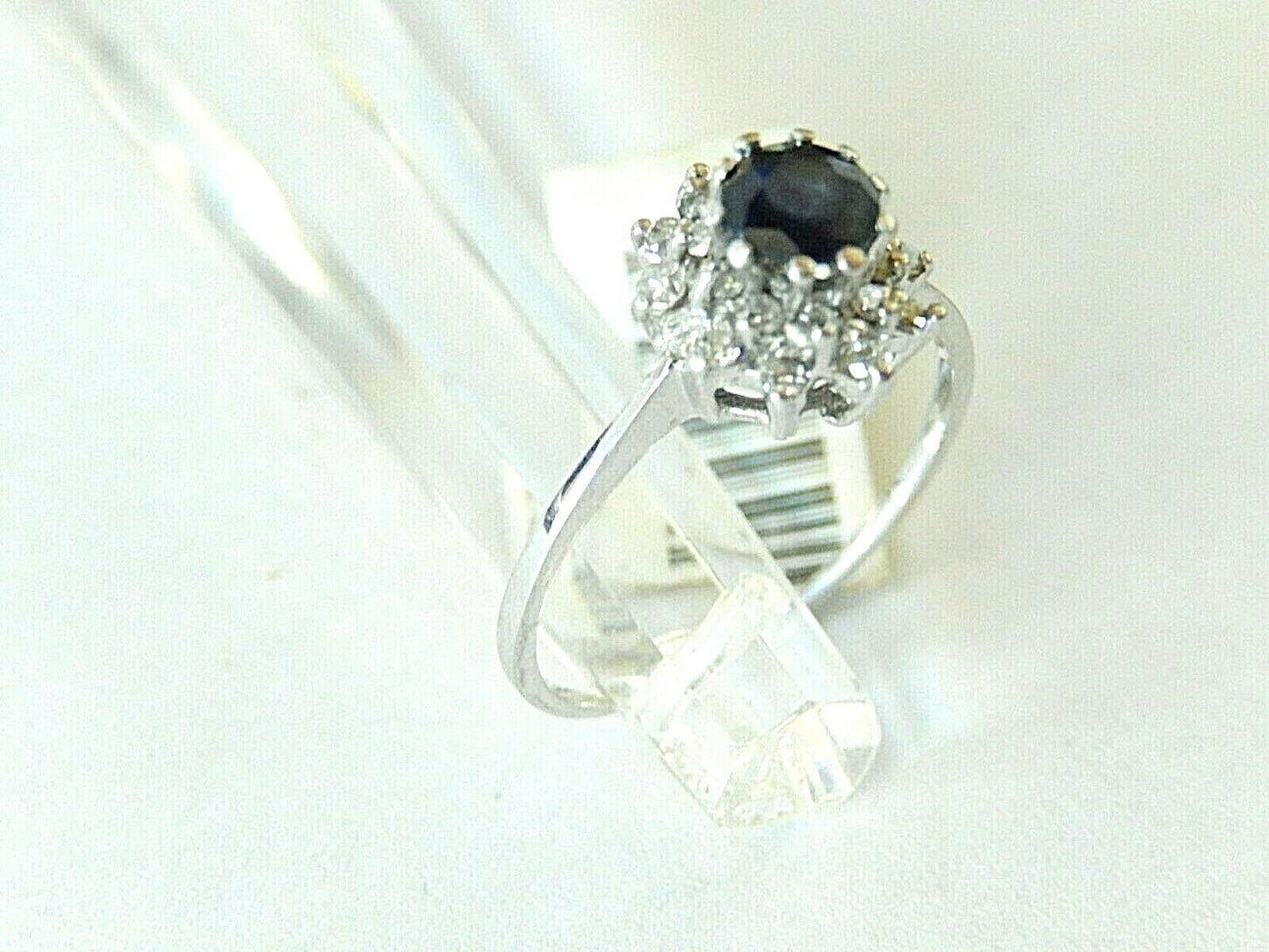 *VINTAGE* 14K White Gold Blue Sapphire Double VS2 Diamond Halo Ring .88TCW 8.25