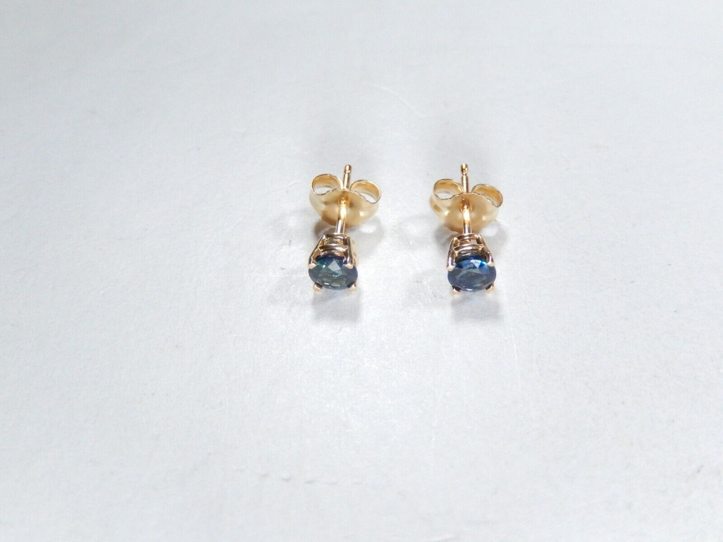 14k Solid Yellow Gold .60CT TW Natural Blue Sapphire Ear Studs