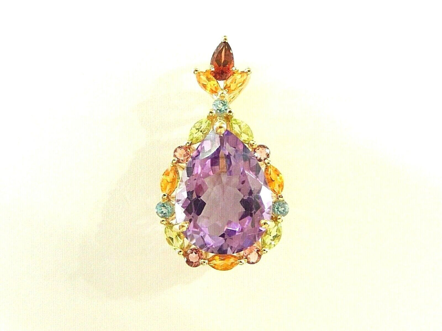 *NWT* 10K Yellow Gold  8.50CT Purple  Amethyst & Multi Gemstone LARGE Pentant