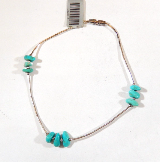 "VINTAGE*  Native American Liquid Silver Turquoise Bead Bracelet 9"