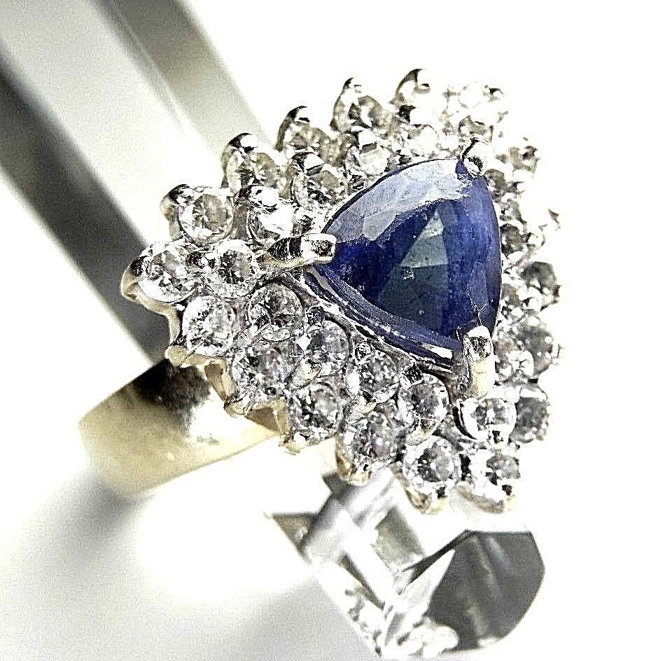 VINTAGE  2.50 CT Natural Tanzanite & Natural Diamond Ring 14K Yellow Gold Sz5.25
