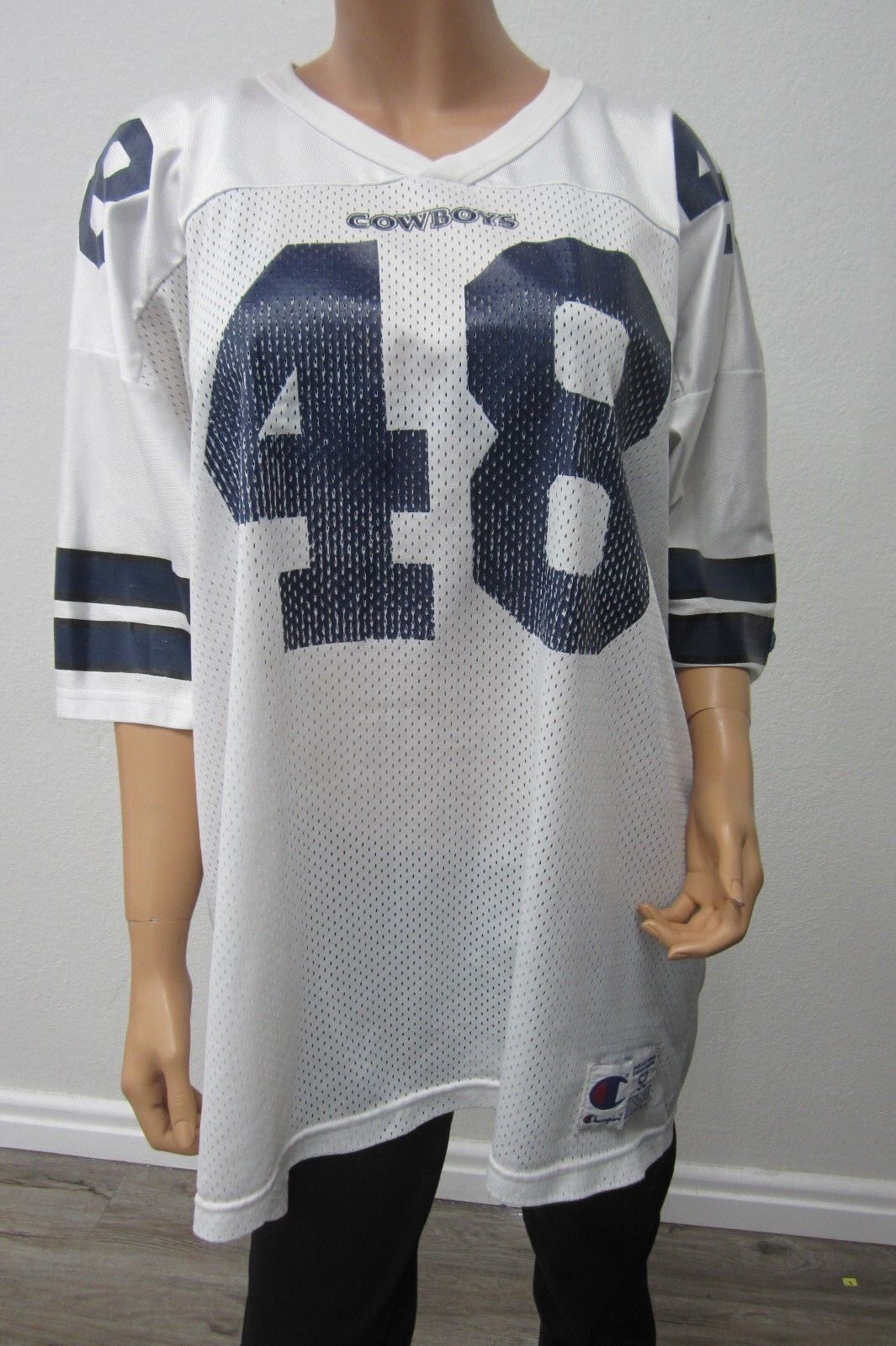 VTG Champion Daryl "The Moose" Johnston Dallas Cowboys White Jersey #48 Sz XL 52