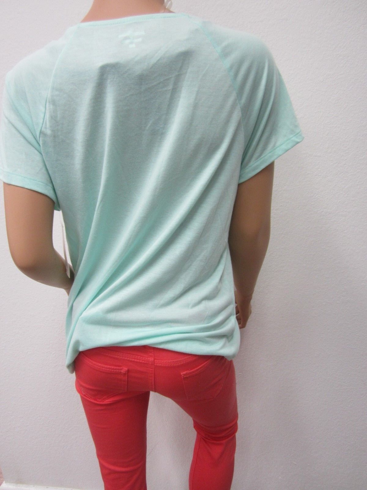 NWT Jaclyn Smith Light Green V Neck Short Sleeve Blouse Cotton Nice Design SZ LG